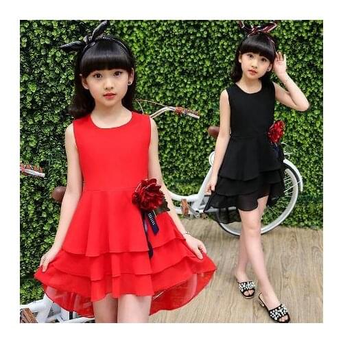 Summer Cute Baby Kid girls flower sleeveless princess dress children girls clothes party Irregular dress for 6 8 10 12 years