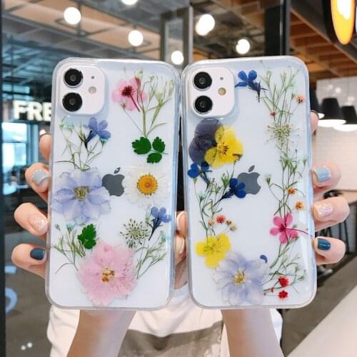 True Flower Cell Phone Cases For iPhone 12 11 Pro Max Mini 7 8 Plus SE 2020 X XR XSMax Dry Flower Clear Soft TPU Shockproof Case
