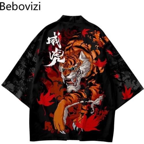 Kimono Streetwear Men Women Cardigan Cosplay Haori Yukata Harajuku Tops Robe Plus Size 5XL 6XL Tiger Print Beach Japanese Style