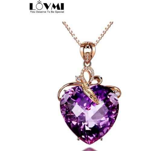 Fashion Necklace For Women Amethyst Zircon Gemstone Heart Shape Crystal Pendants and Necklaces Birthday Gift Jewelry Drop Ship
