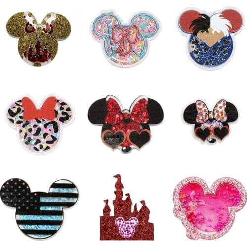 Cartoon Mouse Quicksand Sequins Acrylic Planar Resin Shakers DIY Bow-knot Crafts Home Phone Case Home Decoration,c19571