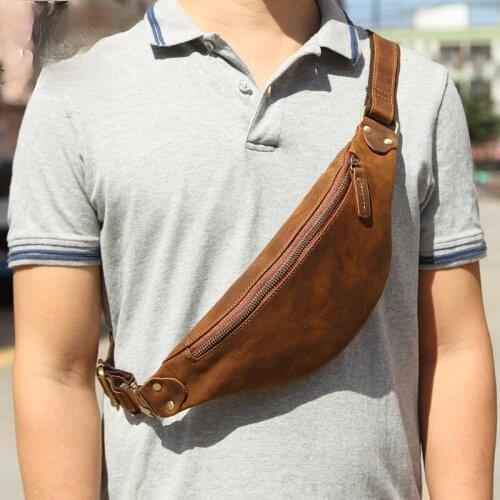 Four Seasons Mens Waist Bag Mens Long Zip Wallet Mens Wallet Leather Retro Mens Zip Wallet