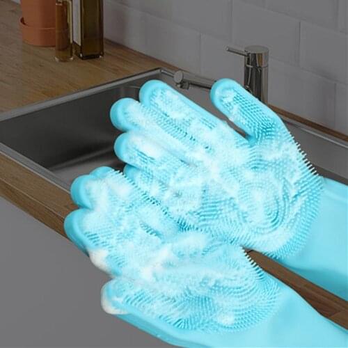 Non-slip Dishwashing Cleaning Gloves Magic Silicone Rubber Dish Washing Glove for Household Scrubber Kitchen Clean Tool