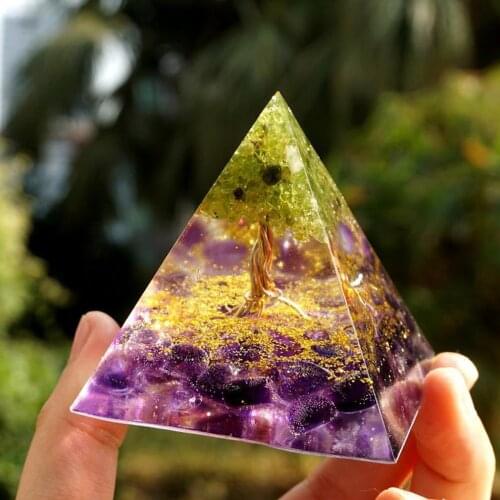 NEW Pyramid Seven Chakras natural Stone Orgonite Energy Crystals EMF protection Original Home Office Decor Resin Reiki Gift