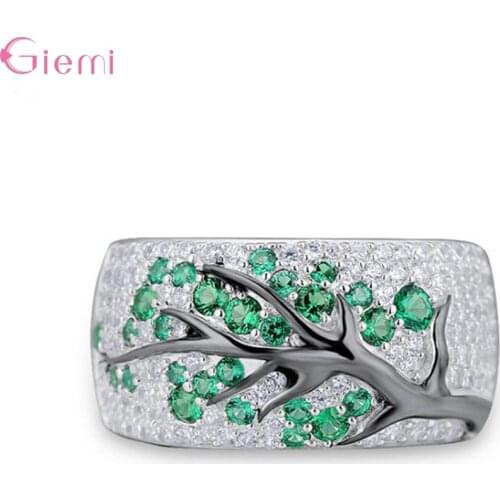 New Fashion Jewelry Genuine 925 Sterling Silver Rings Classic Tree Degisn CZ Crystal Pave Setting Women Girls Party Engagement
