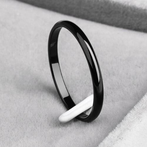 2mm Men Women Thin Titanium Steel Ring Black Gold Color Engagement Ring Smooth Simple Wedding Rings For Couple