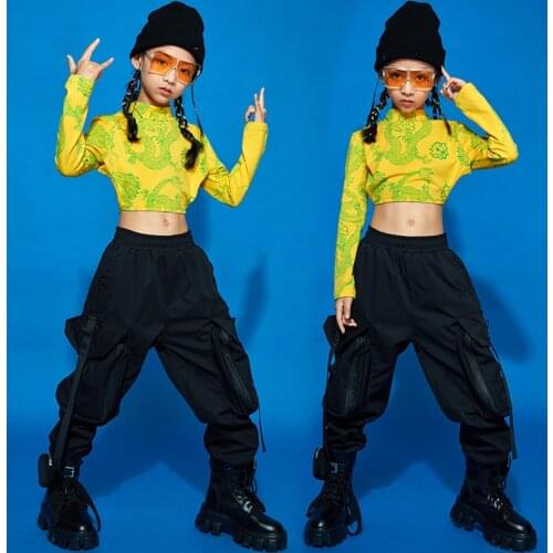 2020 Ballroom Hip Hop Dance Clothes For Kids Long Sleeve Tops Black Pants Jazz Modern Dance Costumes Stage Rave Clothes DQS6193