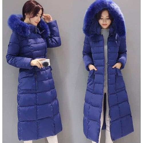 Winter Womens Parka Warm Cotton Wadded Coat X-Long Pure Colors Womens Winter Jackets and Coats Fur Hooded Plus XXXXL XC010 s