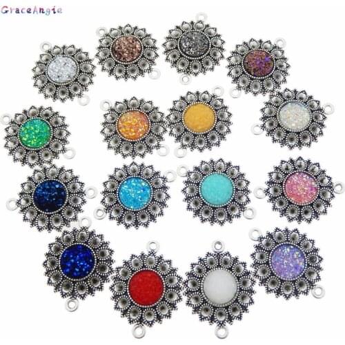 GraceAngie 10pcs 30*24mm Alloy Shiny babysbreath Flower Charm Faux Druzy Charms Connector Pendant Mixed for jewelry making
