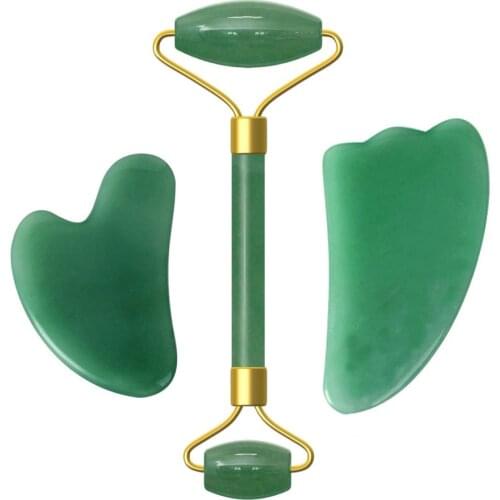 Portable Face Lift Massager Crystal Roller And Guasha Set Facial Massage Green Jade Roller Natural Aventurine Stone Beauty Tool