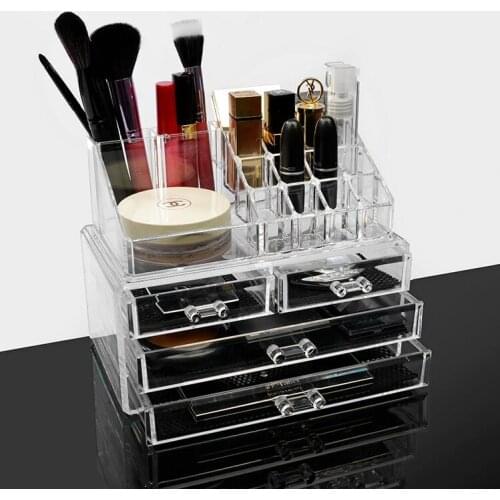 Clear Acrylic Makeup Brush Storage Lipstick Holder Vanity Organizer Tray for Bathroom Countertop 2 Pieces Set 4 layer