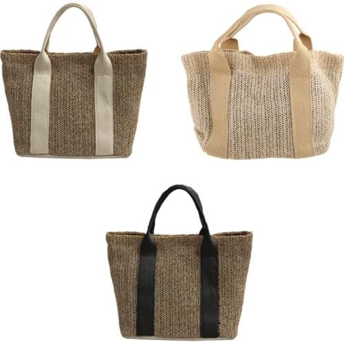 Women Straw Beach Bag Vintage Summer Shoulder Bag Bohemian Female Travel Large Capacity Handbag Holiday Casual Shopping Tote