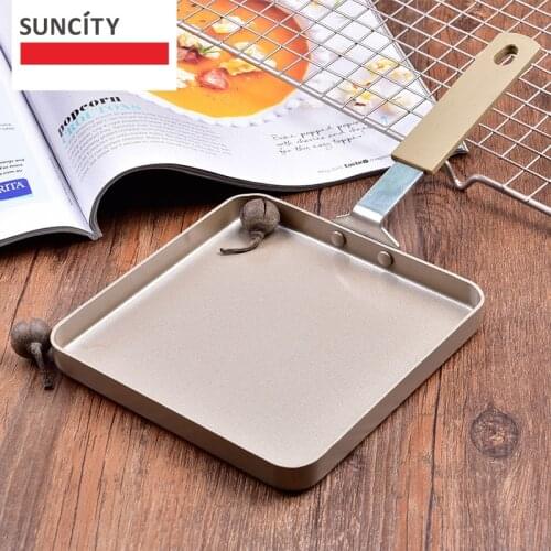 Suncity Non-stick Tortilla Square Frying Pan For Egg Pancake fried steak Pot Handle Crepes Grill Pan Pancake Flipping Cookware