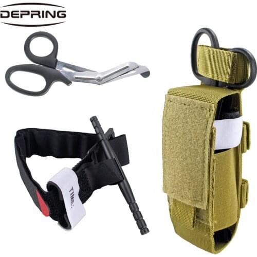 Tactical One Hand TQ Tourniquet&Trauma Shear Scissor&Molle Pouch Outdoor Camping Hunting First Aid Kit Emergency Equipment