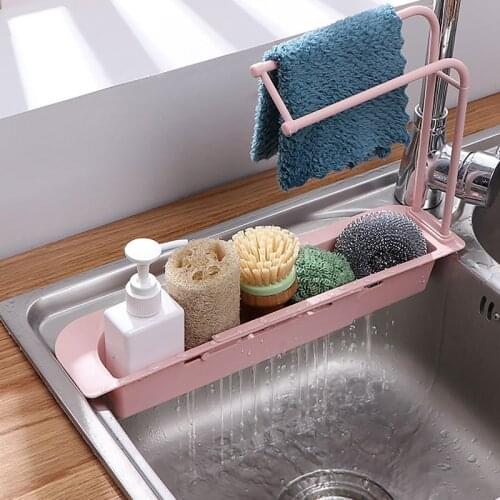 Telescopic Sink Shelf Kitchen Sinks Organizer Storage Basket Soap Sponge Holder Sink Drain Rack Kitchen Gadgets Accessories