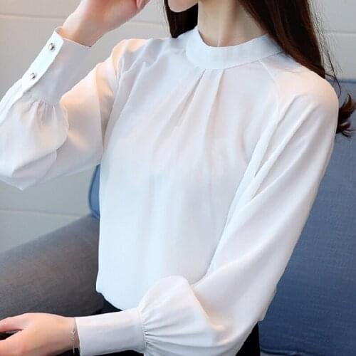 Long Sleeve White Blouse Women Blouses Shirts Blusas Mujer De Moda 2021 Blosue Women Stand Collar Chiffon Blouse Shirt Tops A363