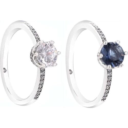 Ajax 925 Sterling Silver Stylish Crown Rings Women White & Blue Crystal Jewelry Brands 2021 Engagement Birthday Gifts Female
