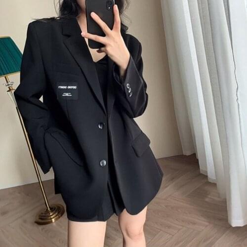 2021 Autumn New Korean Style Drape Loose Casual Black Suit Jacket Female Office Temperament Single Breasted British Style Blazer