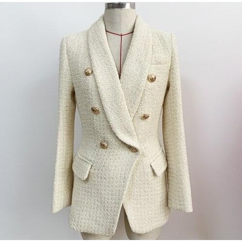 HIGH STREET Newest 2021 Designer Jacket Womens Double Breasted Lion Buttons Shawl Collar Thick Tweed Blazer