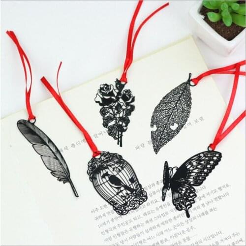 1pcs/lot Hollow Black series Metal Bookmark DIY Multifunction Book marks school supplies funny gift