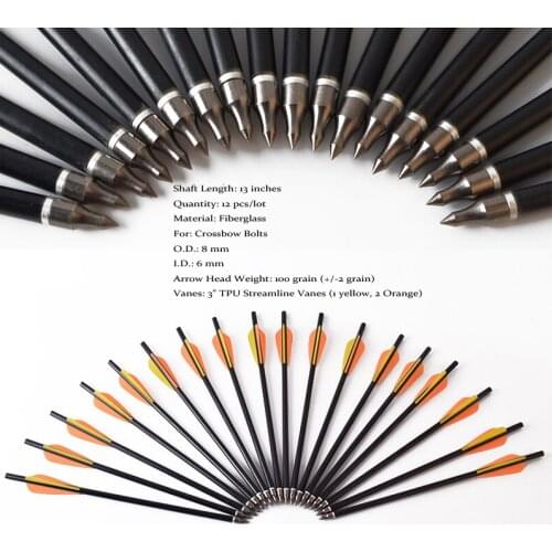 12PCS 13-Inch Fiberglass Arrows Crossbow Bolts for Arrows and Bow Hunting Shooting Archery Crossbow for Hunting