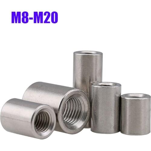 2PCS Round Rod Coupling Nut A2 304Stainless Steel Long Cylinder Nuts Bar M8 M10 M12 M14 M16 M20
