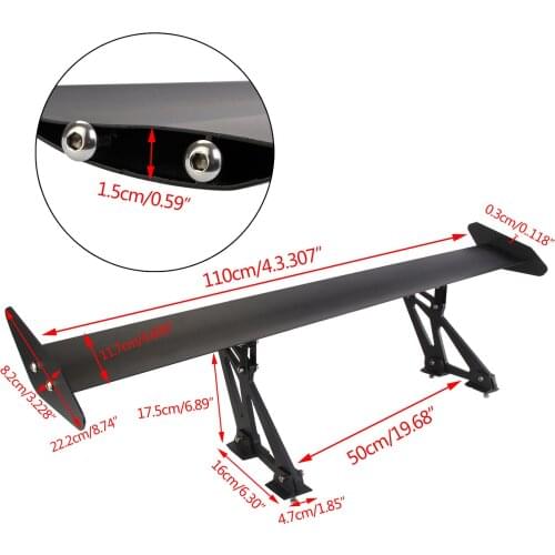 2021 Adjustable Aluminum 43.31" 110CM Universals Tuning Rear Car Sedan GT Wing Racing Spoiler Black Clamp Trunk Cover