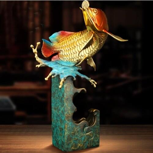 2021 high grade Good luck Dragon golden Fish Wealth Arowana HOME OFFICE BAR CLUB decoration bring wealth money bronze Sculpture
