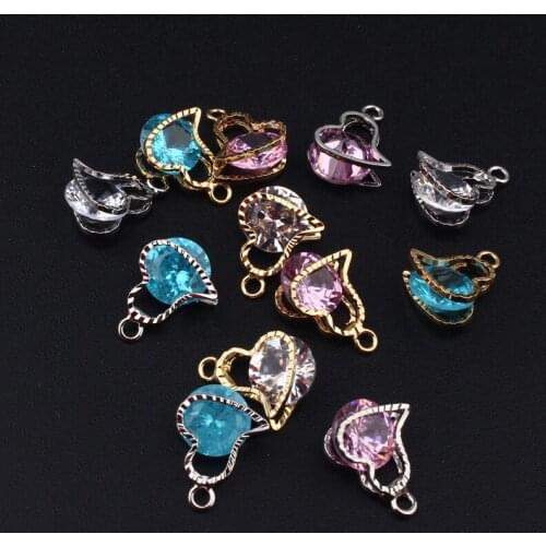 6pcs High Quality Crystal Hearts Love Earring Charms Bracelet Necklace Pendant Findings DIY Jewelry Make C67