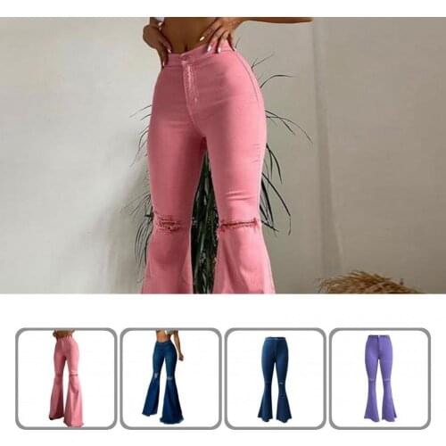 Bell-bottom Pants Trousers Denim Pants Skin-friendly Butt Lift Popular Wide Leg Mid Waist Ripped Jeans