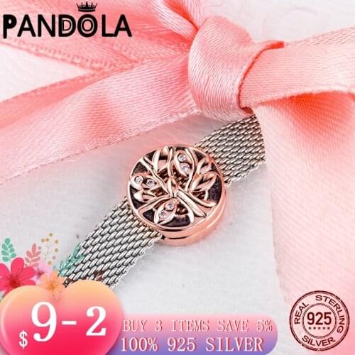 925 Sterling Silver & Rose Gold Color Sparkling Family Tree Clip Charms Beads Fit Original Pandora Reflexion Bracelet Jewelry