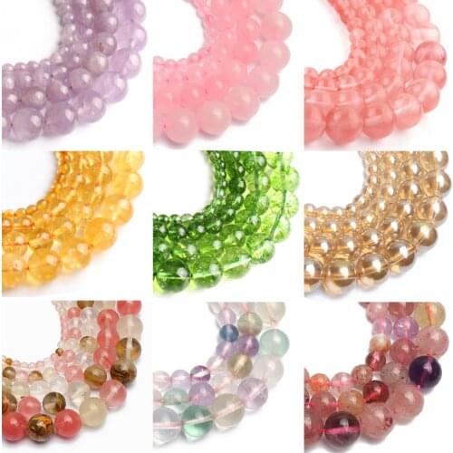 34 Style Wholesale Pink Crystal Strawberry Quartz Amethysts Loose Beads for Jewelry Making DIY Bracelets Accessories 15'' 6-10mm