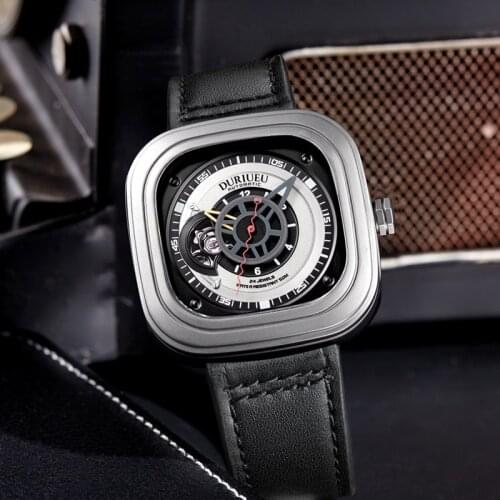 JINLERY Square Automatic Watch Men Fashion Hollow Sports Tourbillon Watch Brand Mens Leather часы 2021 New Clock часы мужские