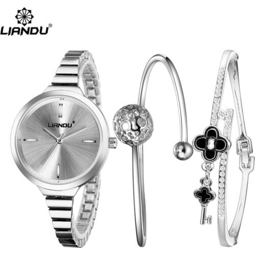 LIANDU Fashion Watch Women Silver Fashion Bracelet Watches Luxury Diamond Flower Womens Dress Casual Quartz Wristwatches