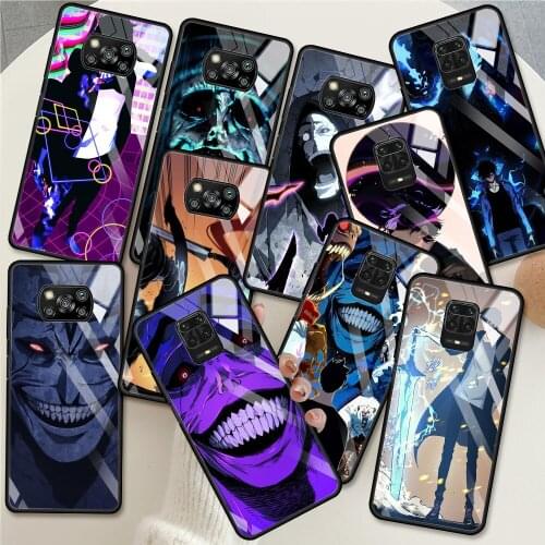 Tempered Glass Case for Xiaomi Redmi Note 9S 9 8 10 Pro 7 Phone Cover Poco X3 NFC 10T 9T 11 Coque Housing Anime Solo Leveling