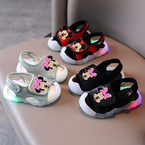 Disney Mickey mouse Minnie Children sandals 2021 new summer LED sandals boy girl cartoon beach shoes baby light-up toddler shoes