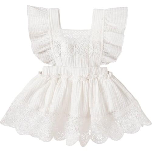 0-24 Months Baby Romper Kids White Lace Trim Square Collar Fly Sleeve Bodysuit for Summer Dress
