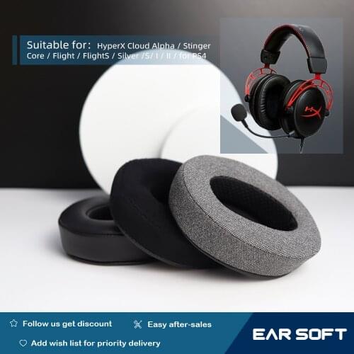 Earsoft Replacement Ear Pads for HyperX Cloud Alpha, Flight, FlightS, Stinger, Core, Silver, S, I, II, for PS4 Headphones