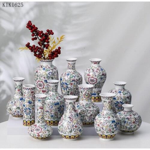 Creative Enamel Painted Flower Vase Cute Mini Antique Bottle Pot Flower Plant Ceramic Vase Crafts Art Countertop Decoration Gift