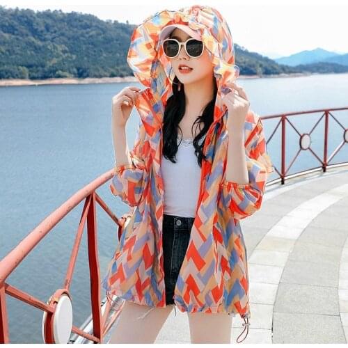 2021 Summer Women Plus Size Sun Protection Clothing Print Jacket Loose Sun Protection Shirt Female Coat Thin Tops Outerwear X252