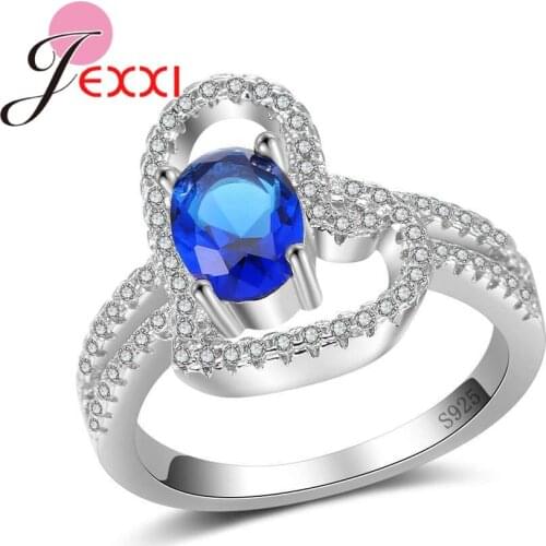 Love Heart With Oval Design Cubic Zirconia Modern Fine 925 Sterling Silver Finger Rings Crystal Jewelry For Women Girls