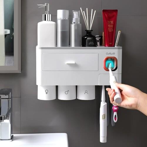 Magnetic Adsorption Inverted Toothbrush Holder Automatic Toothpaste Squeezer Dispenser Storage Rack Bathroom Accessories