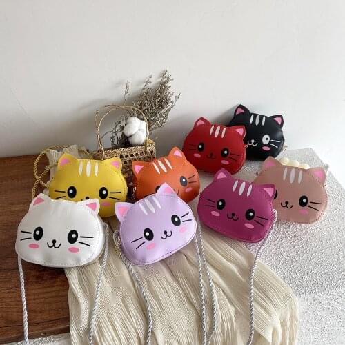 Baby Girls PU Leather Small Shoulder Messenger Bags Cute Cat Boys Coin Purse Wallet Fashion Princess Childrens Mini Handbags