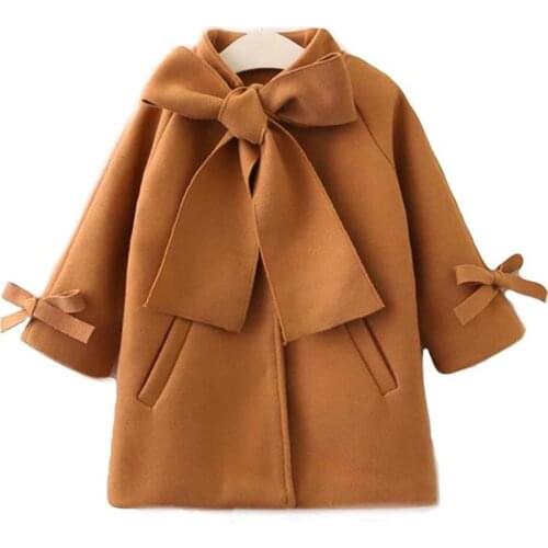 Melario Winter Autumn Toddler Kids Baby Girls Coat Warm Wool Bowknot Trench Coat Overcoat Girls Kids Long Sleeve Outwear Jacket