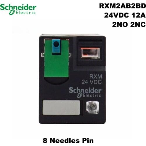 Schneider Electric RXM2AB2BD 24VDC 12A Coil Mini Small Relay LED 8 Needles Pin 2NO2NC Intermediate Relay Low Power Relay 2C/O