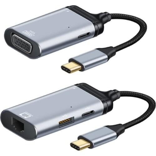 Mini Type-C HUB Multifunction Splitter 3 In 1 Adapter Dock HDMI-Compatible Laptop VGA Rj45 for PC And Mobile Phone пуходерка