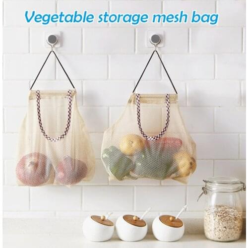 Reusable Mesh Bags for Fruit and Vegetable Hanging Storage Pouch Kitchen Storage Washable Foldable Net Bags Free Home & Garden