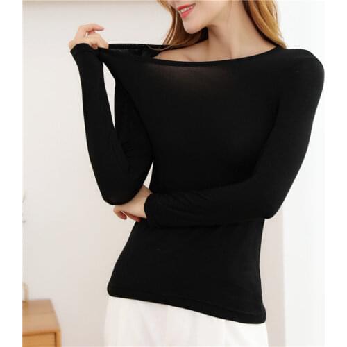 Modal Womens Black Long-Sleeved T-shirt Womens plus Size round Neck Autumn Clothes Woman Tshirts Tops Mujer Camisetas