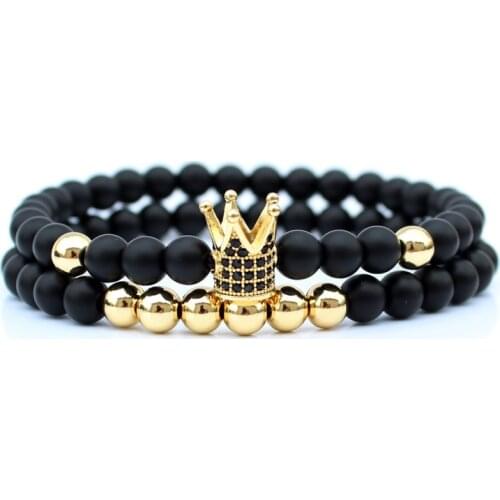 Crown Bracelets 6mm Matte Onyx Stone Beads Bracelet For Men Accesorios Pulseira Man Jewellery Erkek Bileklik Wholesale Gift 2019