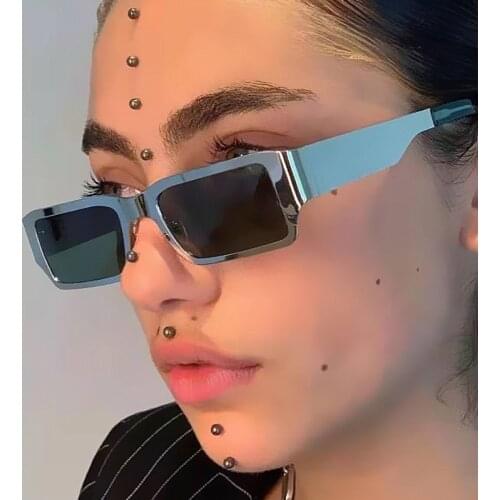 2021 New Fashion Luxury Brand Stainless Steel Small Square Sunglasses Women Vintage Silver Sun Glasses Men Cool Hip Hop Shdes